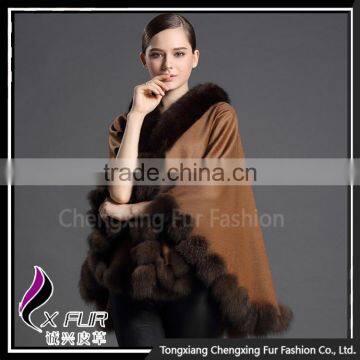 CX-B-P-22B China Wholesale Newest Fox Fur Trim Cashmere Pashmina Shawl