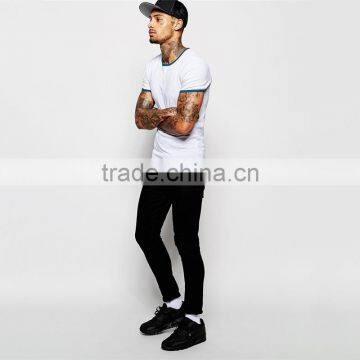 Custom Mens Contrast Ringer Neck t Shirt Stretch Muscle Fit Cotton t Shirt photo-4