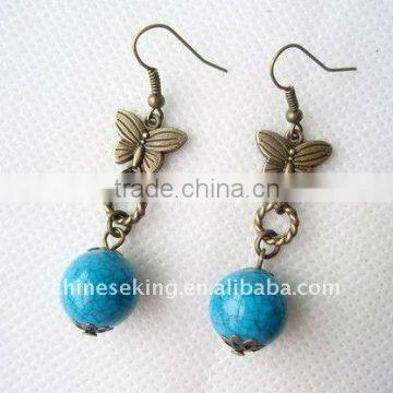 fashion butterfly charm earrings, fashion turquoise earring, elegant jewelry earring for woman