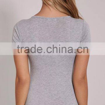 Women Body Shaper Basic Grey Round Neck Bodysuit Short Sleeve 95 Cotton 5 Spandex Jumpsuit photo-2