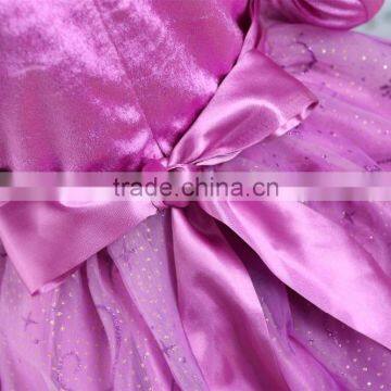 MGOO Winter Fashion Forzen Purple Princess Dress Satin With Gold Chain Party Gowns For Kids photo-3