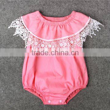 Soft Hot Sale Baby Cotton Wear Clothes Infant Soild ColorJumpsuit Baby Girls Lace Off-shoulder Romper photo-2
