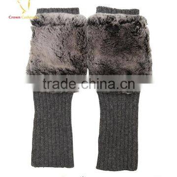 Fashion Women Fingerless Leather Knitting Cashmere Gloves With Fur photo-2