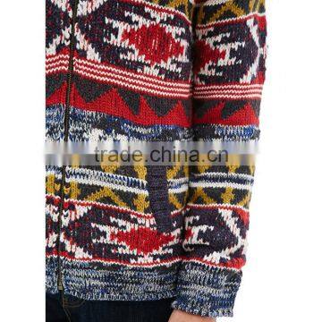 Multi-colored Ethnic Design Zipper Men Sweater Southwestern Patterns Cardigan photo-4