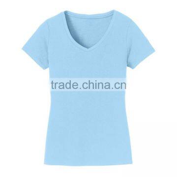 Latest Design Ladies Slim Fit v Neck High Quality Plain no Brand T-shirt photo-4