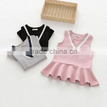 S60617B 2017 New autumn baby girl dress cotton v neck summer casual clothers for 3-8 Y