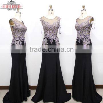 Long Floor-length Black Lace Beaded Bridal Dress