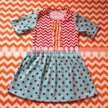 Kid Ball Gown Dresses Wholesale Newborn Dress Red Chevron Match wathet Polka Dot Kid Clothes Cotton Fancy Dresses for Girls