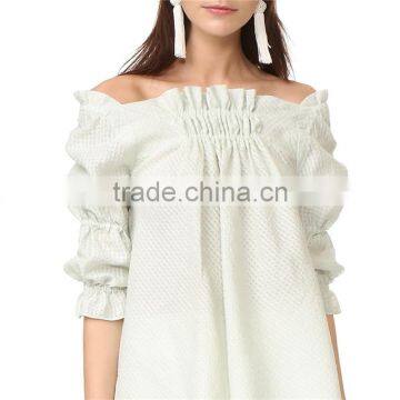 Soft Allover Puckered Weave Mint Linen Stripe Blouse photo-2