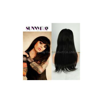 Sunnymay100% Virgin Peruvian Full Lace Human Hair Wigs With Bangs Straight Lace Front Wig For Black Woman Virgin Hair Wigs Bangs