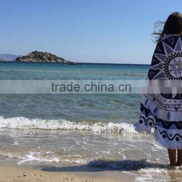 Canada luxury soft touch velour cotton yarn dyed jacquard design custom color large size round beach towel