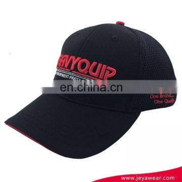 Flat and 3D embroidery 6-panel mesh trucker baseball cap black fitted cap