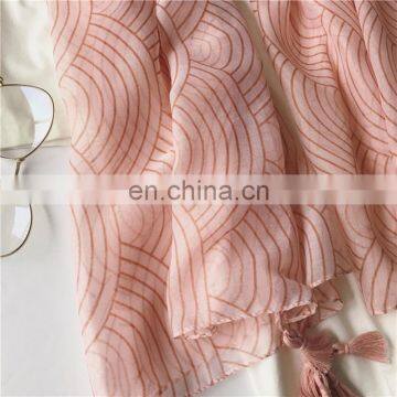 New Fashion Wind Spring Summer Silk Sunscreen Sweet Pink Printed Stripe Shawl Scarf Geometry Thin Beach photo-5