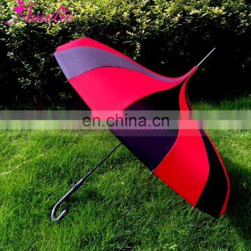 Amelie Bella Pongee Fabric Pagoda Umbrella - Black & Red Waterproof Parasol