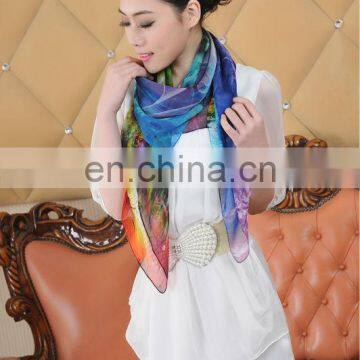 Digital Printed Silk Chiffon Scarf 110*110 cm