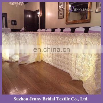 TC031J cream satin rosette table skirt for banquet