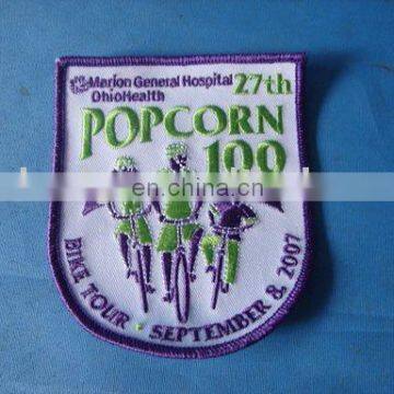 rade Assurance custom 100% embroidered bike tour patch iron on backing, heat seal ,plastic ,adhesive embroidered emblem