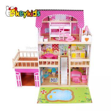 2019 Top fashion three floors wooden big dollhouse with lights, garage and yard W06A333C