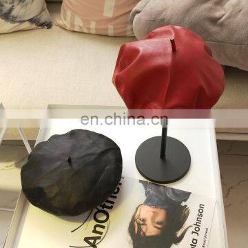 Fashion Women PU Leather Octagonal Caps Newsboy Cap Vintage Bonnet Beret Style Retro Leather Hat Cowboy photo-5