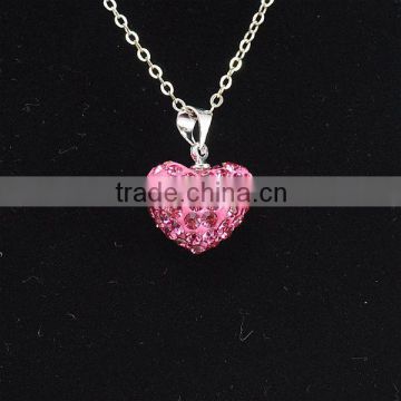 Wholesale Heart Shape New Arrival Rose Crystal Clay Shamballa With Silver Chains Necklace