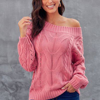 Long sleeve off-shoulder loose pullover sweater