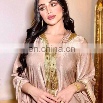 Middle East Dubai Champagne Hooded Lace Suede Robe Muslim Robe Female Abaya Ramadan photo-3