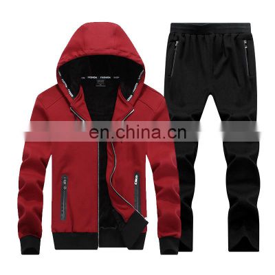 custom brand high-quality winter thick plus velvet sports suit men's 100 cotton sportswear men's two-piece men's hoodie