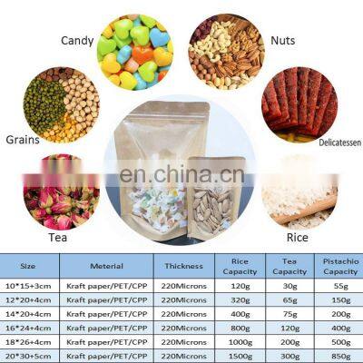Free Sample Custom Printed Airtight Food Top Zip Kraft Paper Pouches With Clear Window Snack Nuts Packaging Bag With Zipper