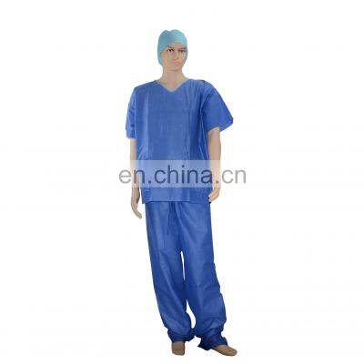 disposable blue V-shape collar scrub suit set for surgeon