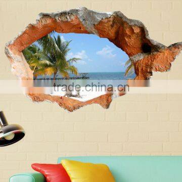 best gifts 3D Beach Wall Decals removable sea 3D wall art sticker