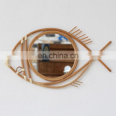 New Design Fish Shaped Frame Woven Rattan Mirror for Wall decor Handmade Decorative Wicker Vietnam Manufacturer