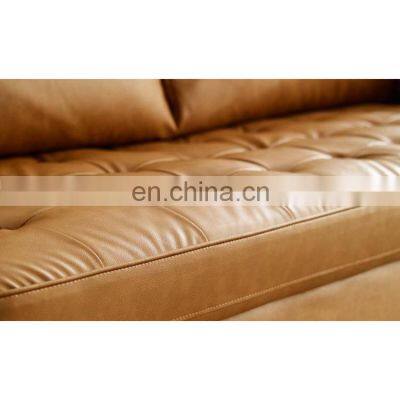 Tan Faux Leather 3-Seater Tuxedo Sofa With Square Arms photo-3