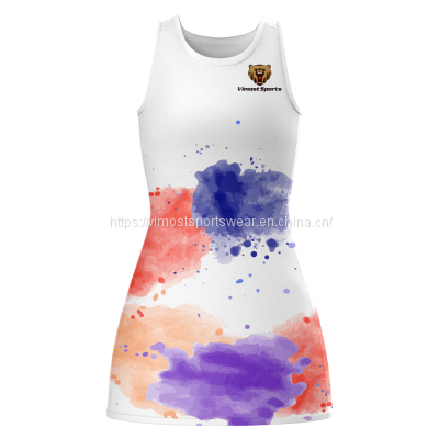 2023 latest fashion design custom netball dress with round neck