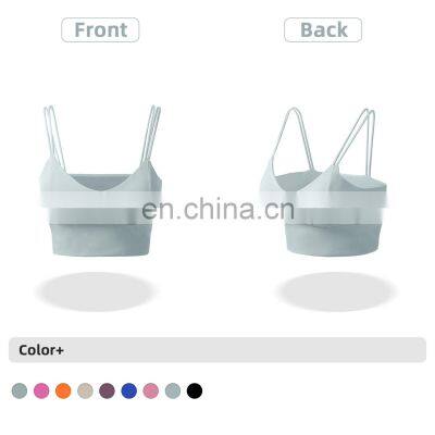 Wholesale Double Straps Low Cut Sports Bra Workout High Strength Yoga Tank Top Widen Hem