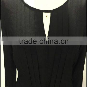 Middle Aged Women Black Silk Fold Blouse photo-5