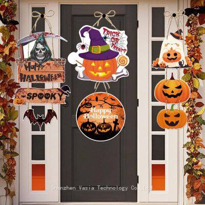 Sammelpackung aus Holz für Halloween-Türanh?nger - Entwürfe mit Flederm?usen und Geistern, zur Au?en-Dekoration für Feiertage