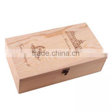 high quality custom wholesale natural pine wood wine box for double bottles