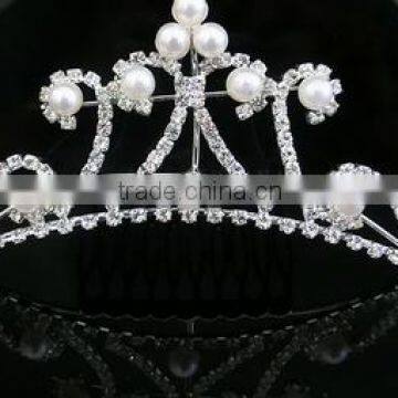 Crystal Bridal Wedding Crown With Pearl Hair Comb Tiaras, Fashion Wedding Crown photo-3