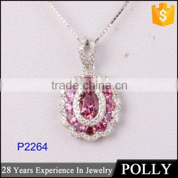 2015 New Design Pave Setting Tourmaline 18k Gold Pendant Necklace