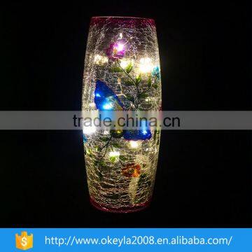 2016 cylindrical chinese decoration cracked glass vase with led light