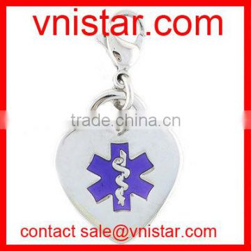 vnistar wholesale metal alloy heart shaped medical caduceus charm for charm necklace TC184