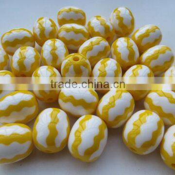 Chunky Yellow Zig Zag Chevron Print beads, Bulk Resin Chevron Strips Beads for Kids Chunky Beads Necklace