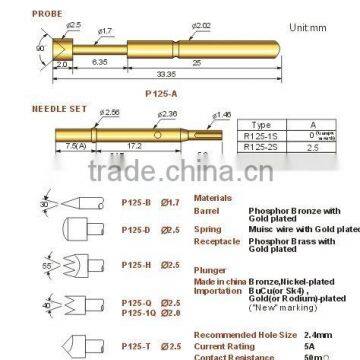 P125 minimunn distance 3.18mm spring loaded test probe pins for ic socket