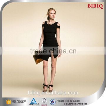 2015 Wholesale Women High Slit Sexy Slim Black Cocktail Dress