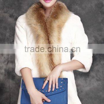 rex14061 newest rex rabbit fur coat with fox fur trim