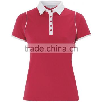 100% Cotton Custom Ladies Plain Pink Polo Shirt with White Collar and Trims