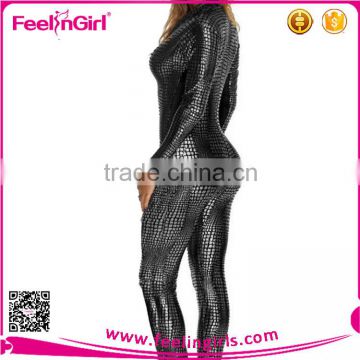 2015 Wholesale women sexy snakeskin print leather jumpsuit                        
                                                Quality Choice