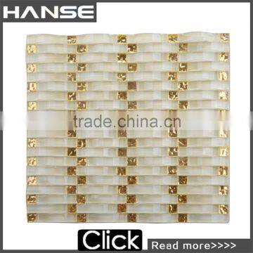 GT009 gold foil luxury crystal glass strip mosaic tile