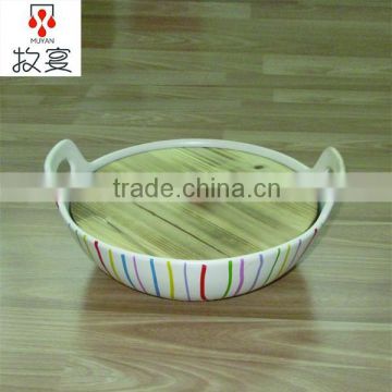 Chaozhou ceramic stripe wooden cover earthenware cooking pot