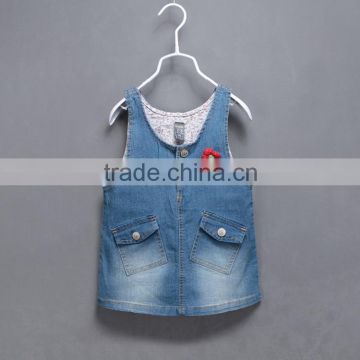 wholesale girls sleeveless dress with pockets baby denim dress pictures